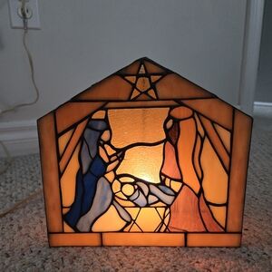Vintage Stained Glass Nativity Christmas Mantle Light Box